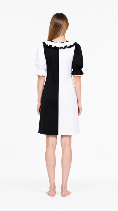 Short Black-and-White Clown Dress with Ruffles back view