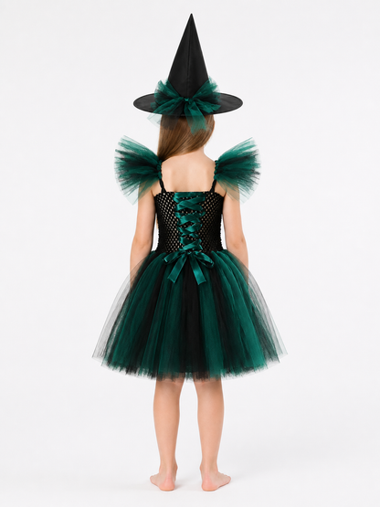 Halloween Witch Costume with Full Skirt and Hat back view