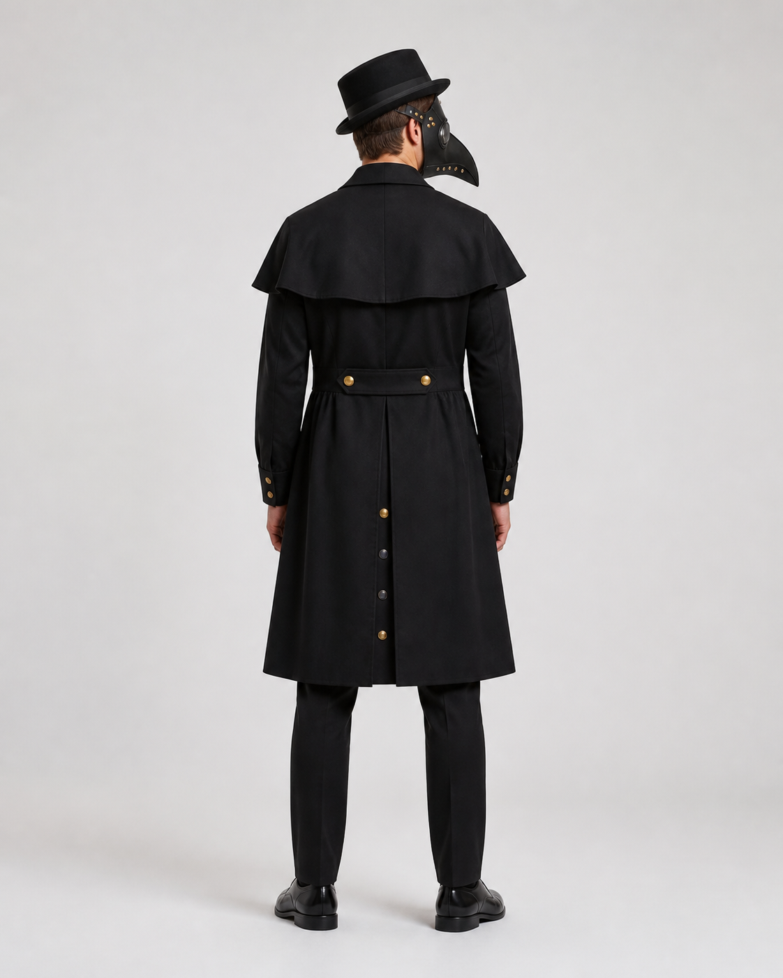 Plague Doctor Cosplay Costume with Mask and Hat back view