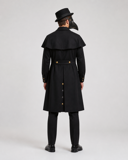 Plague Doctor Cosplay Costume with Mask and Hat back view