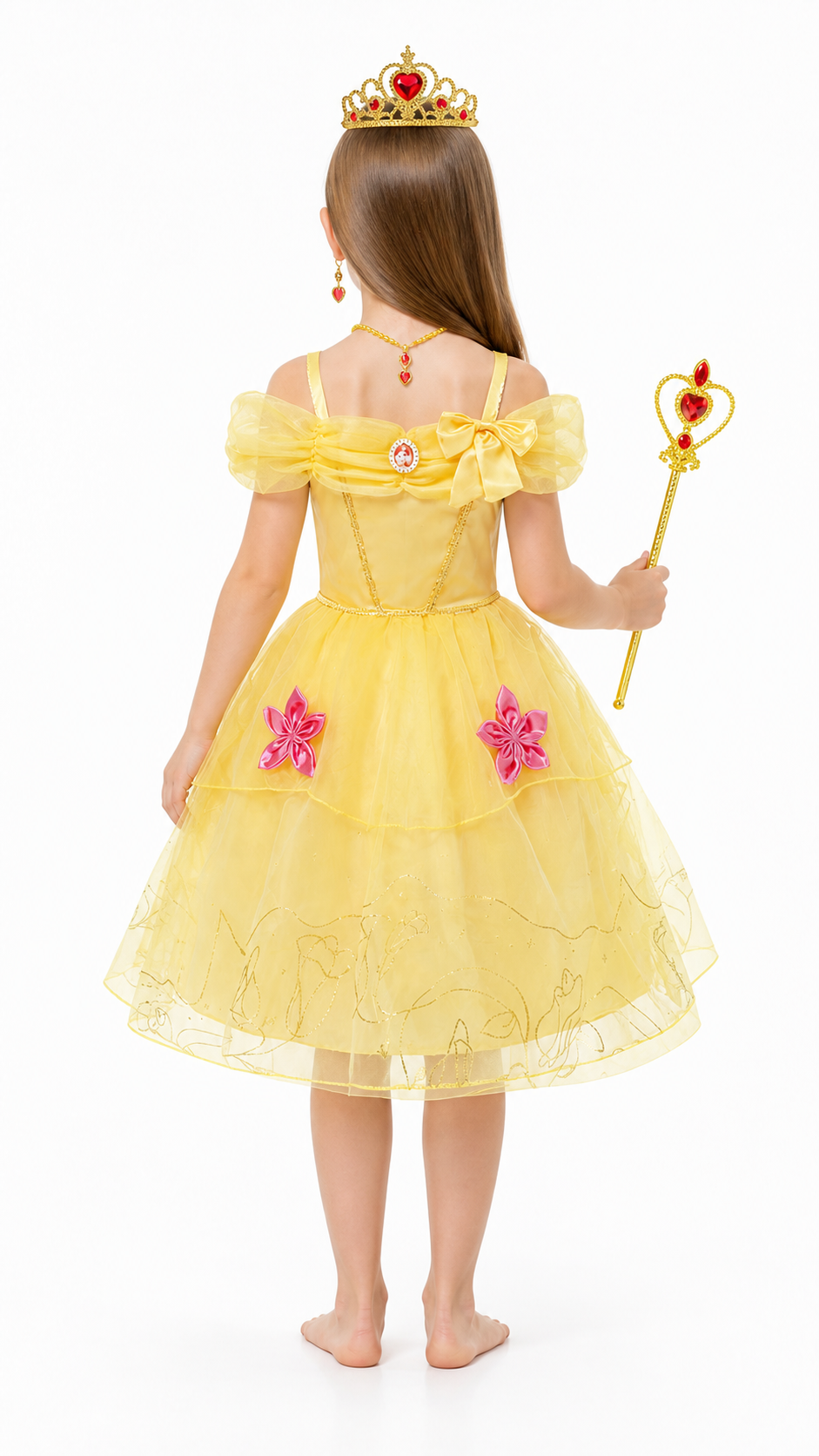 Princess Belle Costume with Full Skirted Dress and Crown back view