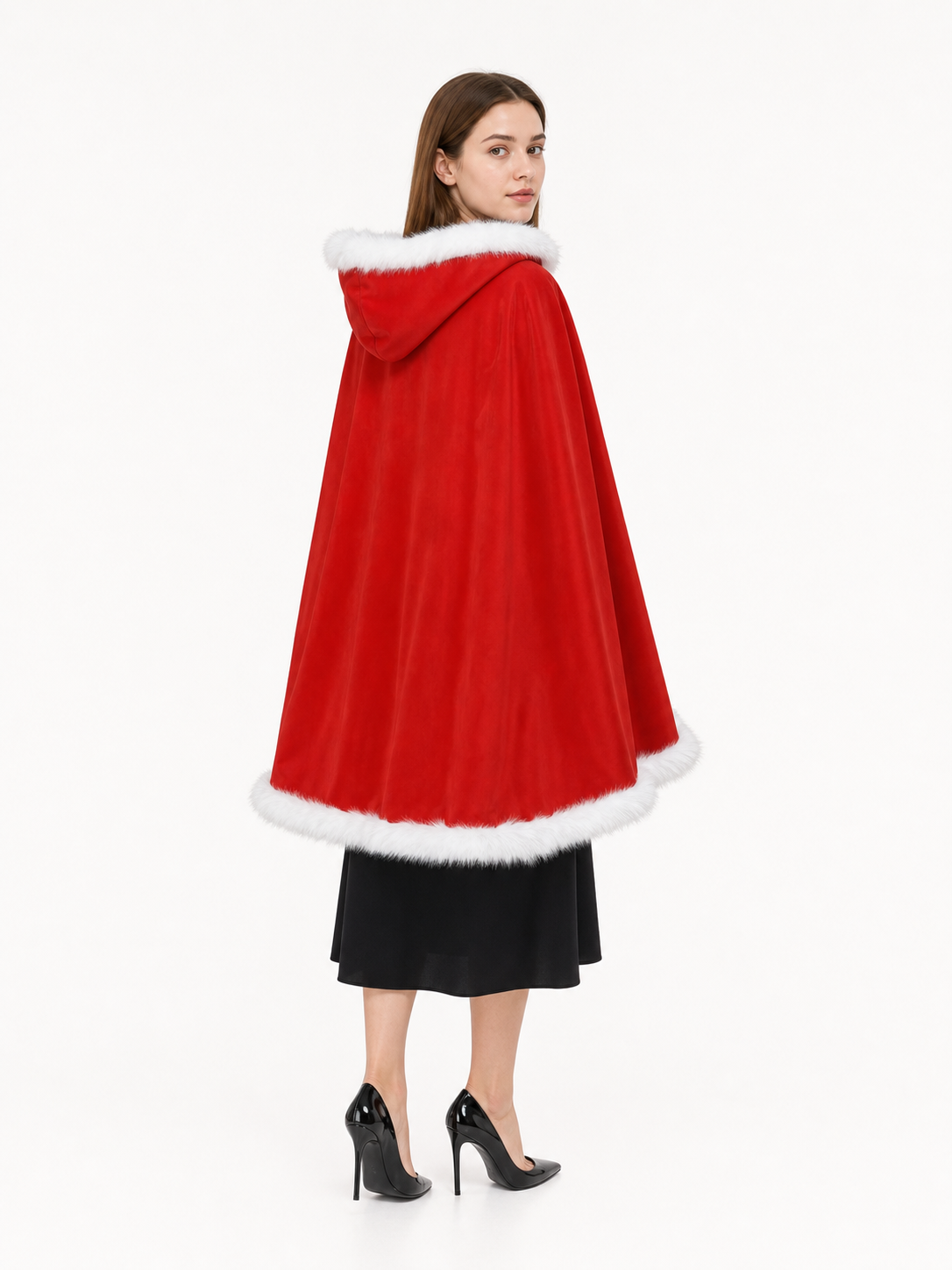 Red Carnival Cloak with Hood, Santa Claus Style