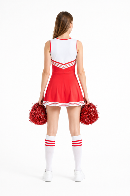 Red-and-White Striped CHEERS Cheerleader Costume back view