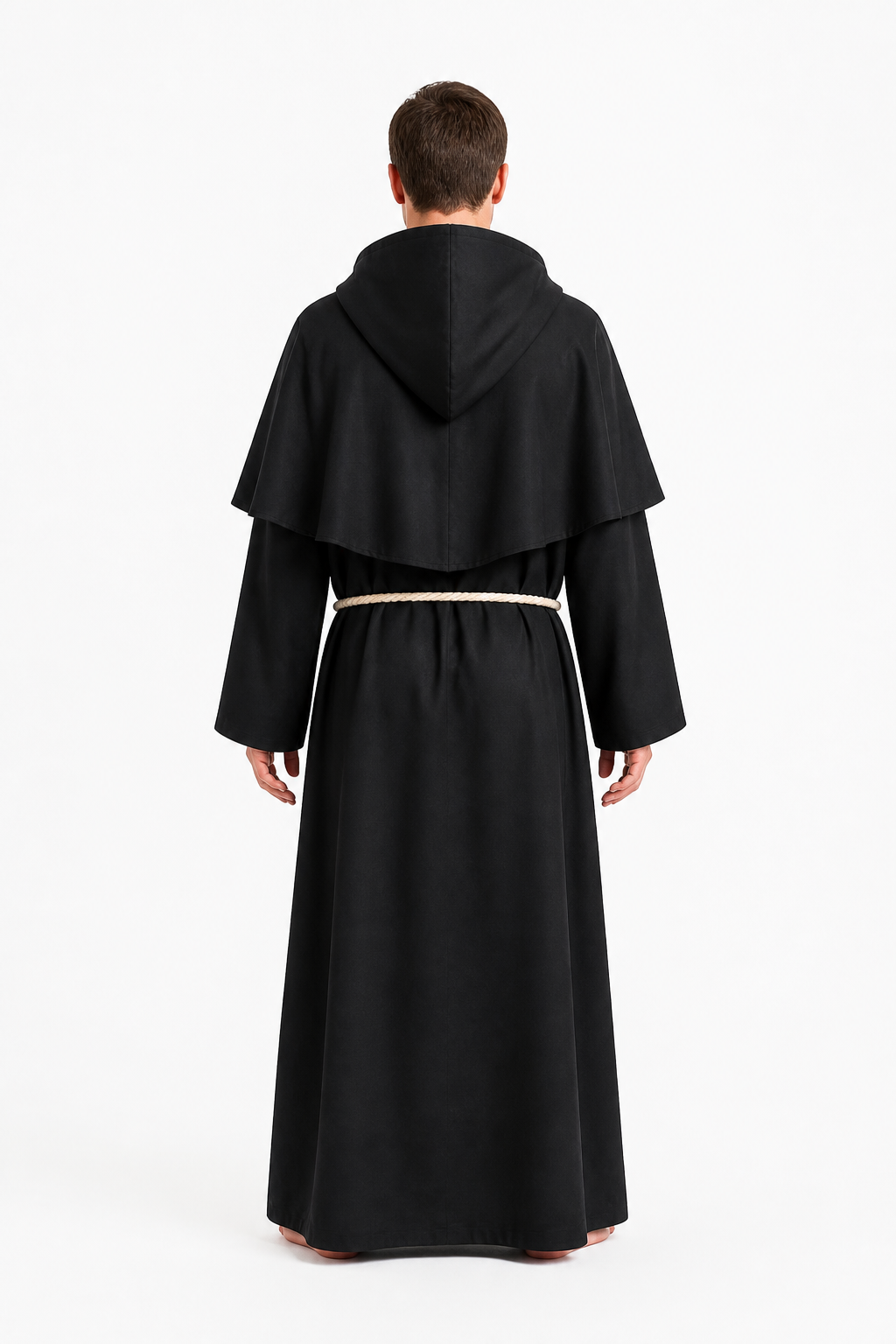 Black Robe with Pointed Hood and Belt for Cosplay back view