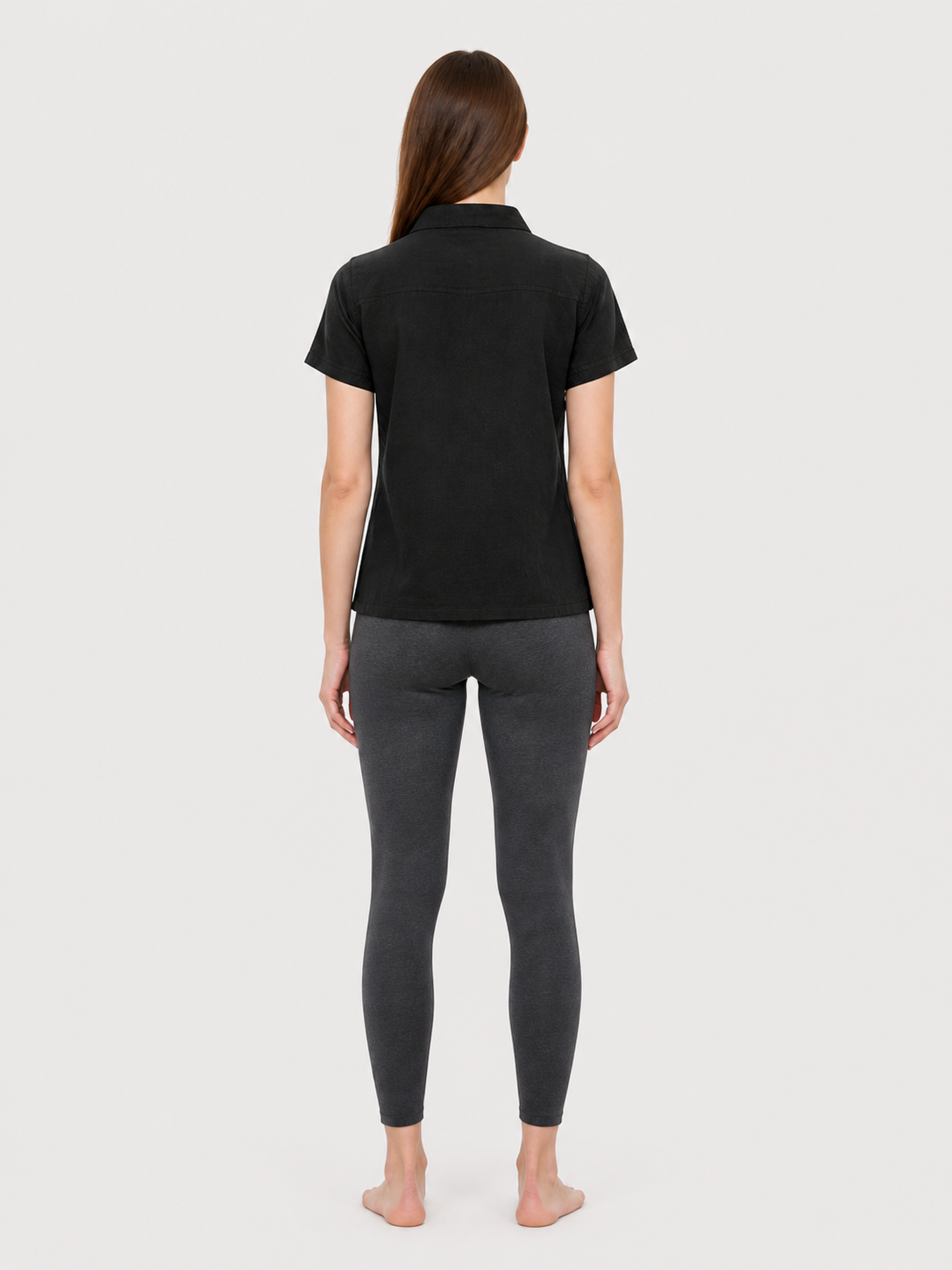 Short-Sleeve Lace-Up Shirt, Black