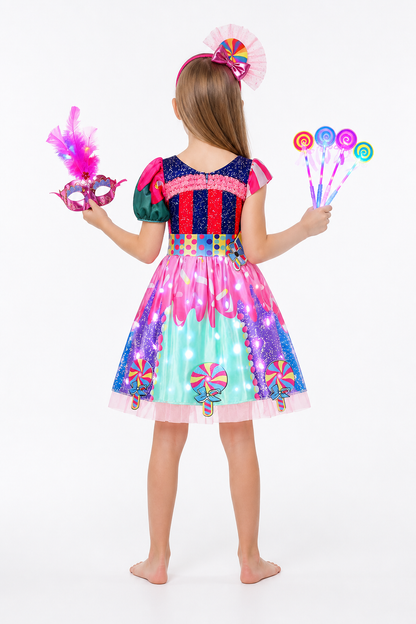 Children’s Carnival Dress with Candy Print back view