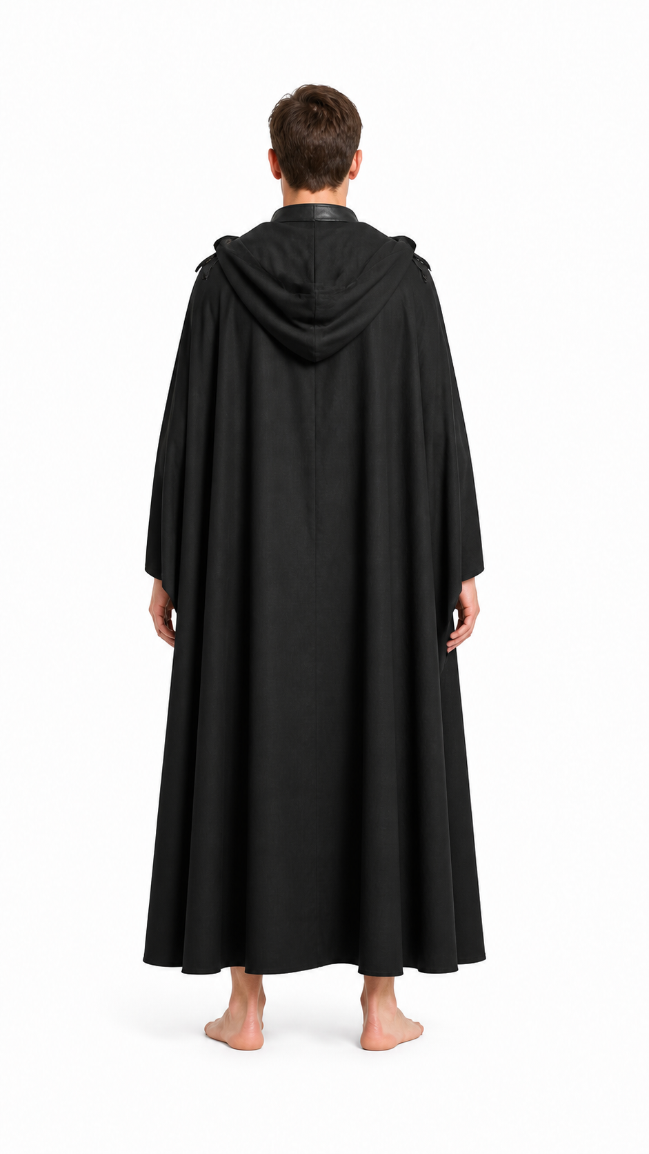 Black Vampire Cloak with Hood and Fasteners for Cosplay back view