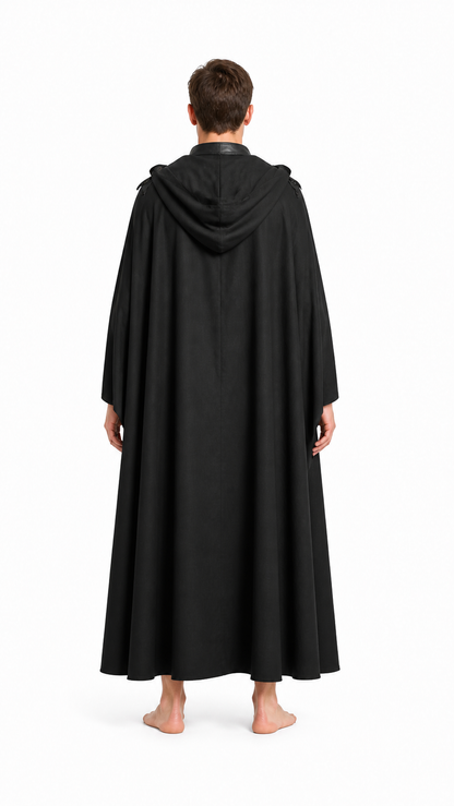 Black Vampire Cloak with Hood and Fasteners for Cosplay back view