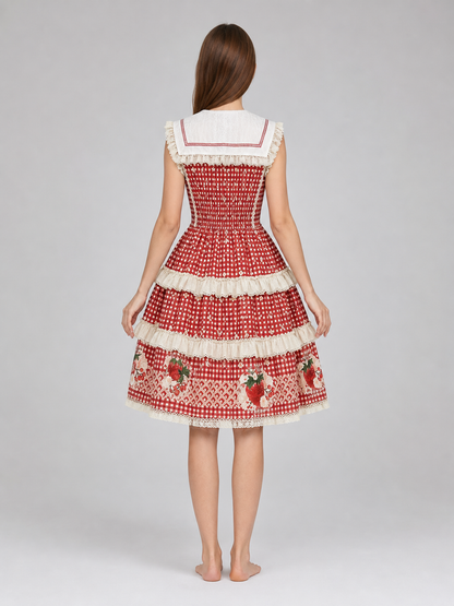 Sleeveless Strawberry Plaid Lolita Dress