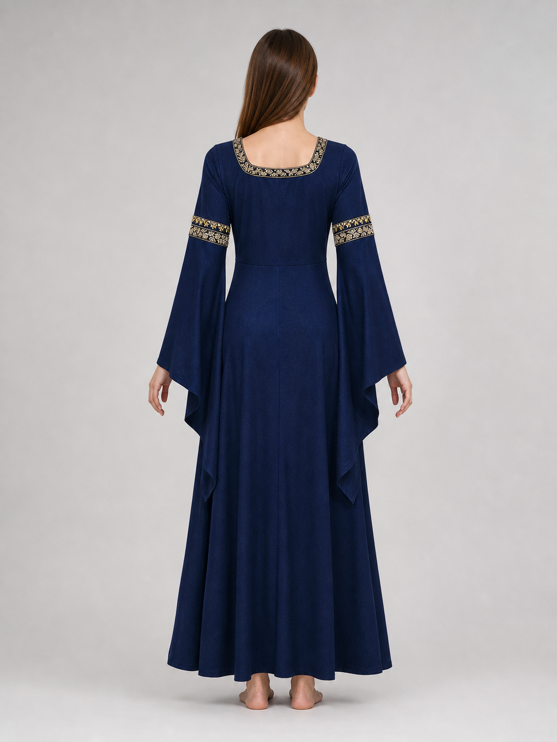 Long Medieval Dress with Flared Sleeves