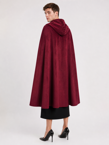 Long burgundy carnival cloak with hood