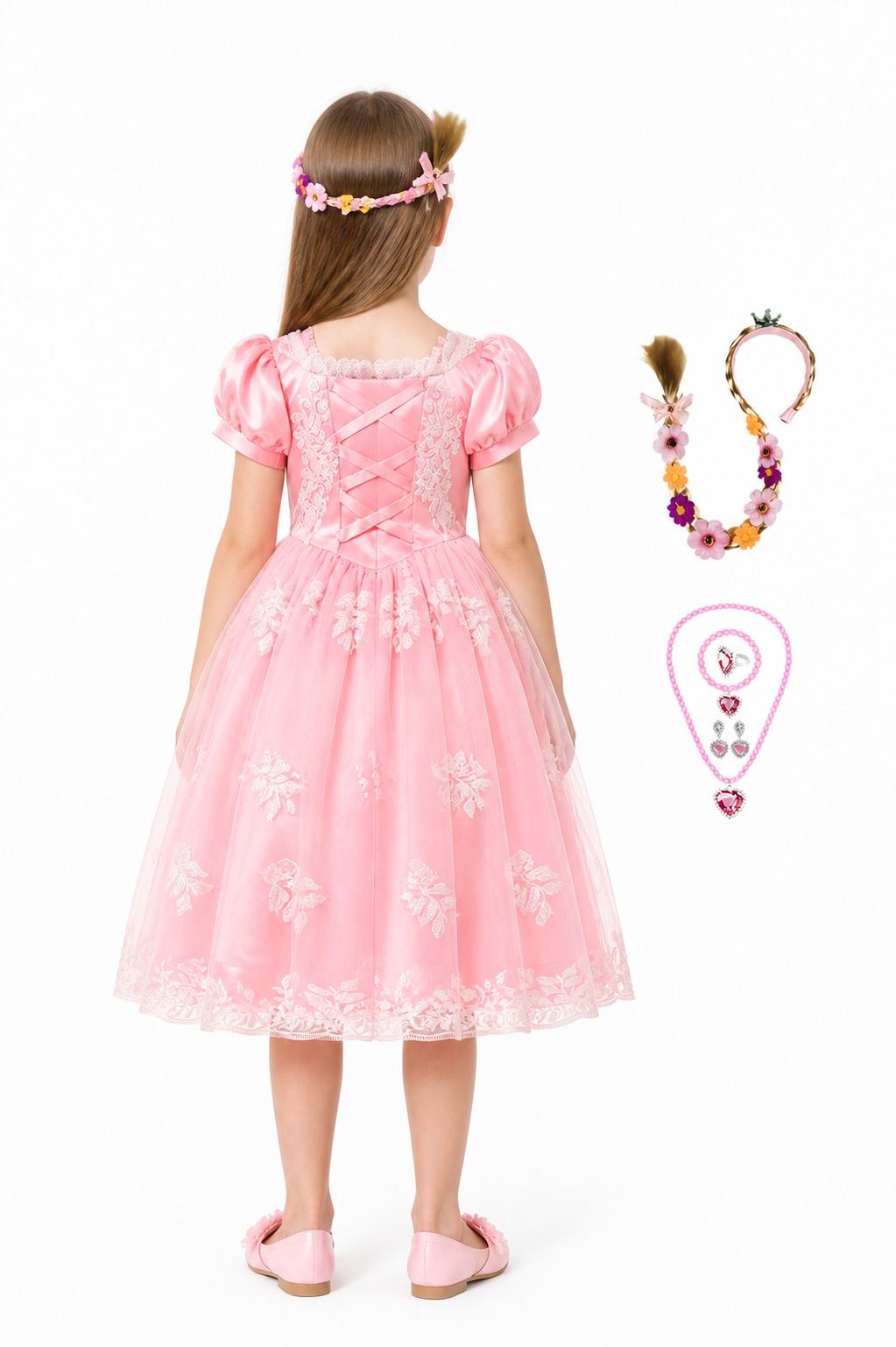 Pink Princess Dress with Headpiece and Jewelry
