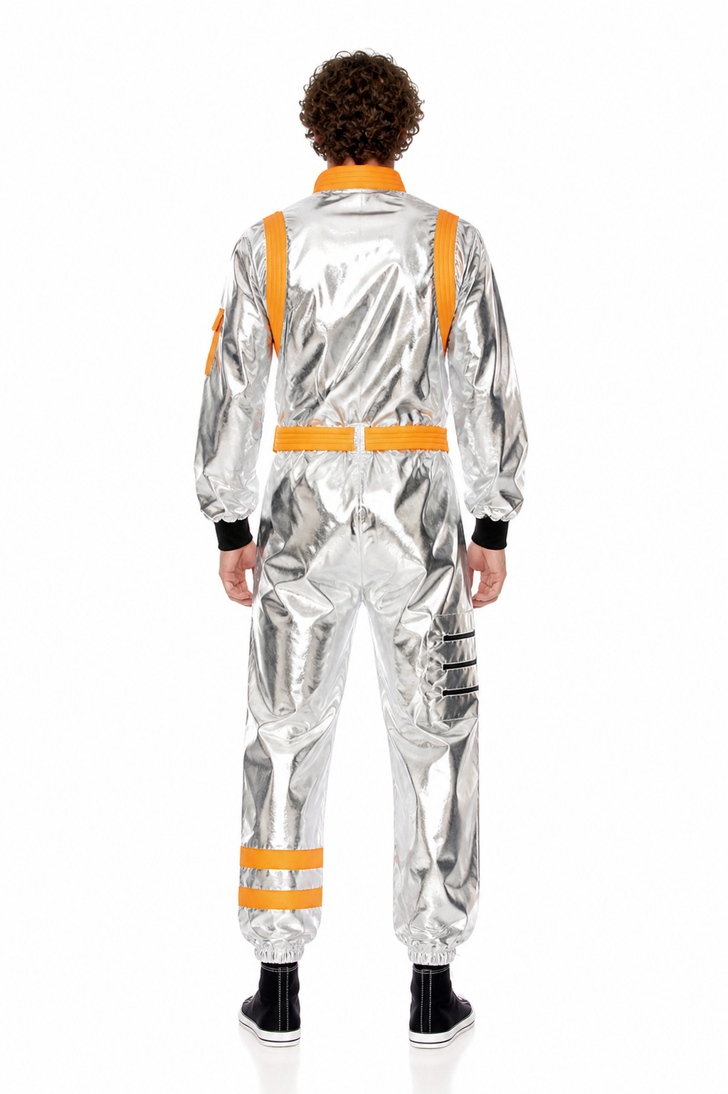 Silver Astronaut Costume with Orange Accents back view