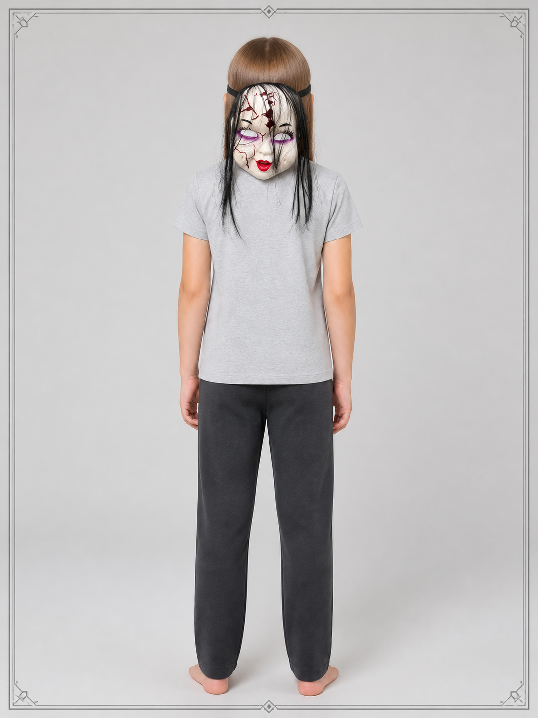 Halloween Mask with Long Black Hair back view