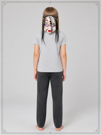 Halloween Mask with Long Black Hair back view