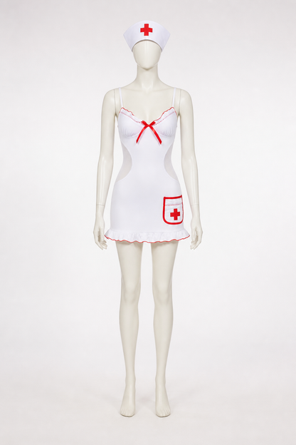 White Medical Costume with Red Trim back view