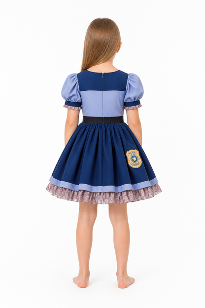 Police Officer Dress with Full Skirt and Badge back view