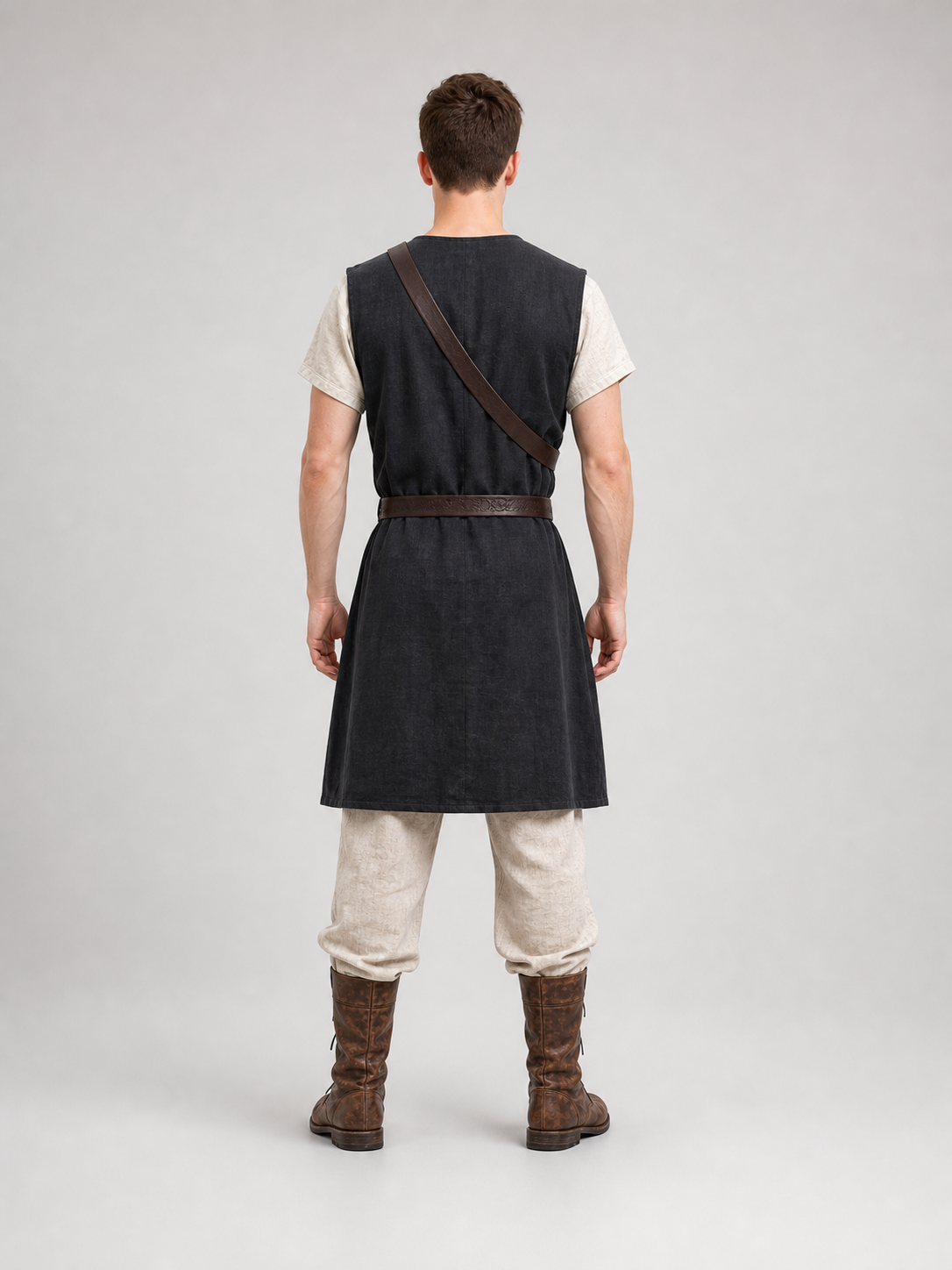 Black Sleeveless Tunic with Fur Trim and Belt