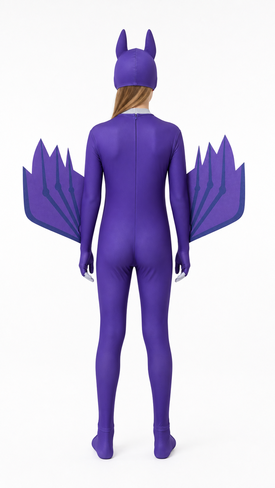 Purple Bat Costume with Mask and Wings back view