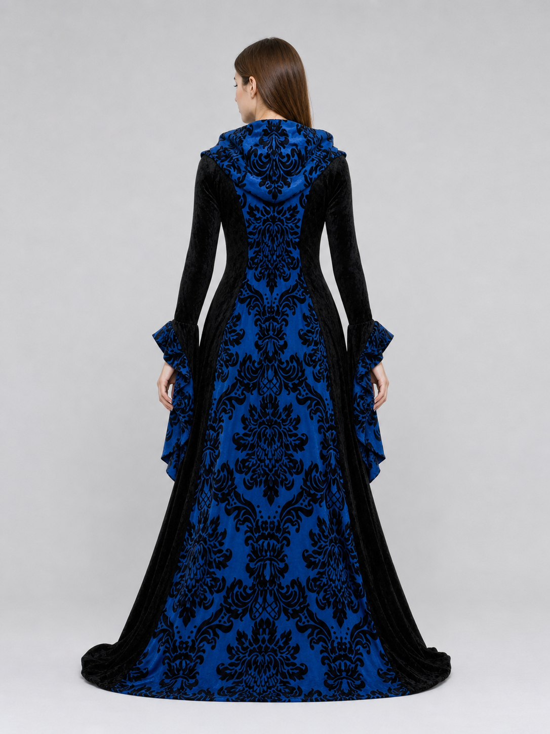 Gothic Hooded Dress with Damask Pattern