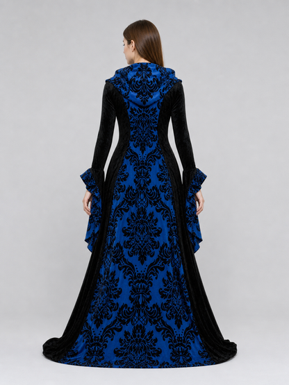 Gothic Hooded Dress with Damask Pattern