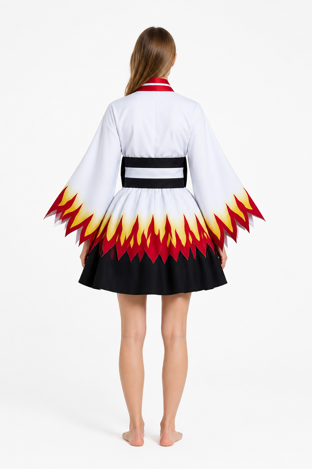 Kimono-Style Dress with Flame Print for Cosplay back view