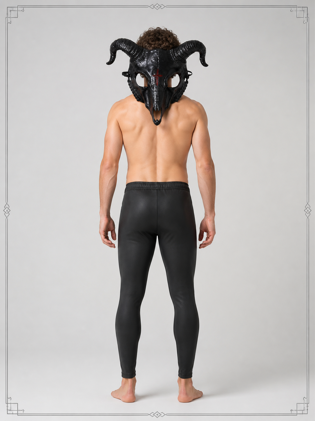 Black Goat Skull Carnival Mask for Halloween back view