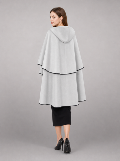 White Hooded Cloak with Black Trim
