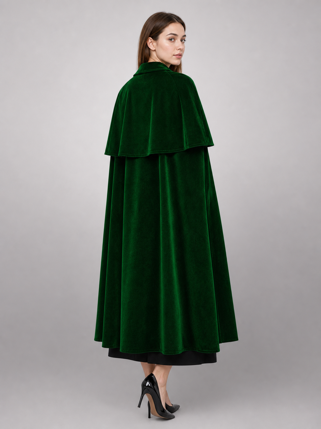 Long Green Carnival Cloak with Collar