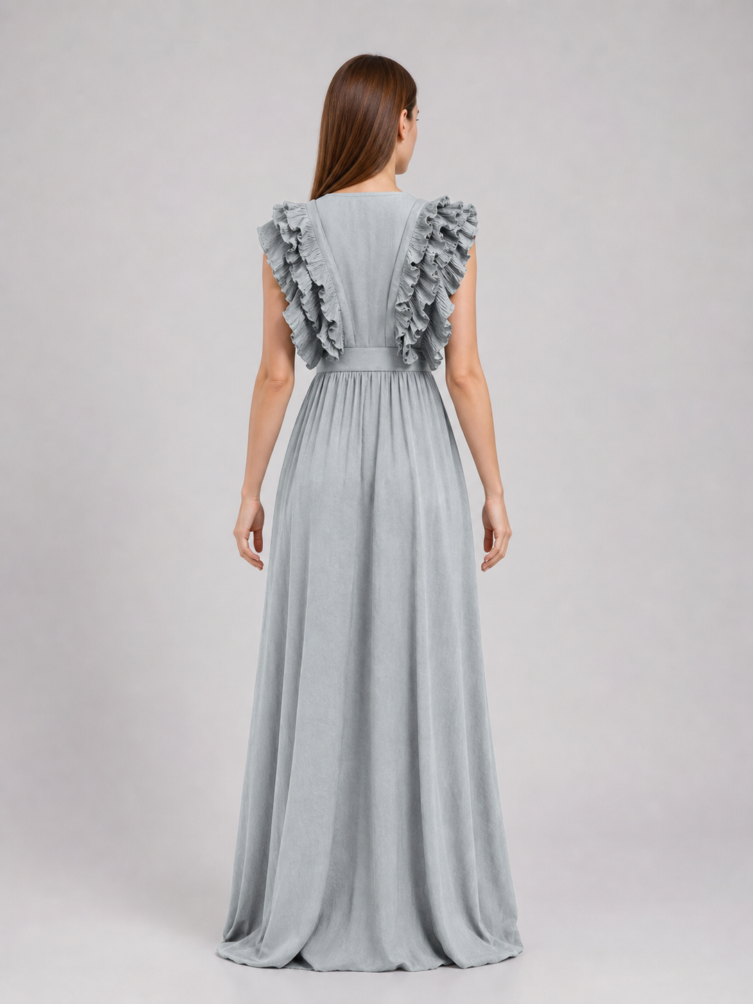 Long Evening Dress with a Deep V-Neckline