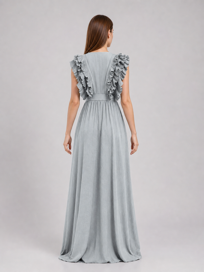 Long Evening Dress with a Deep V-Neckline
