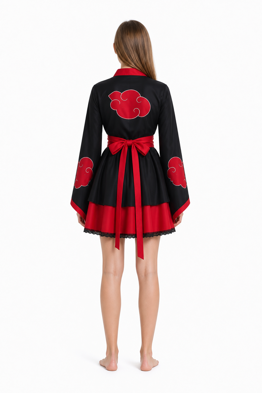 Black Anime Cosplay Dress with Red Clouds back view