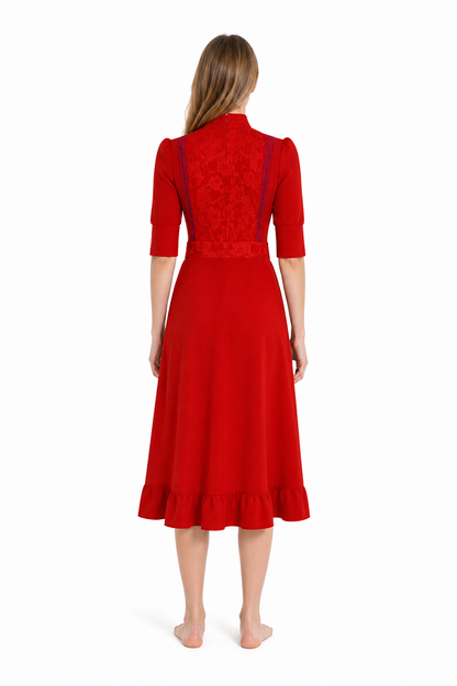 Halloween Dress with a High Collar and Ruffles back view
