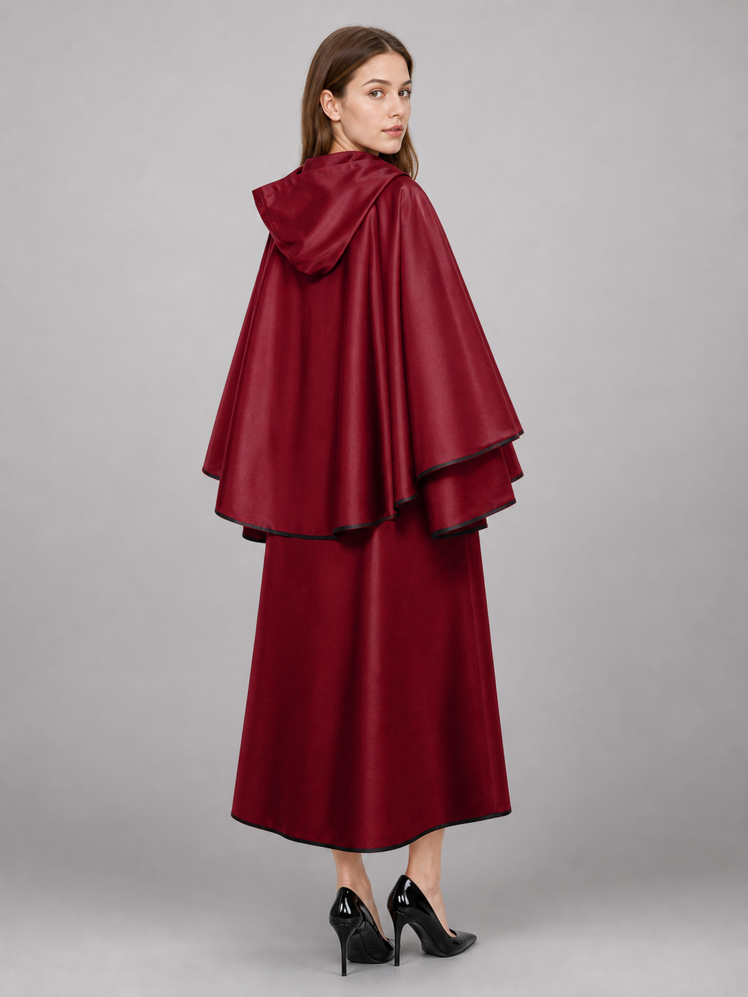 Long Burgundy Hooded Costume Cape