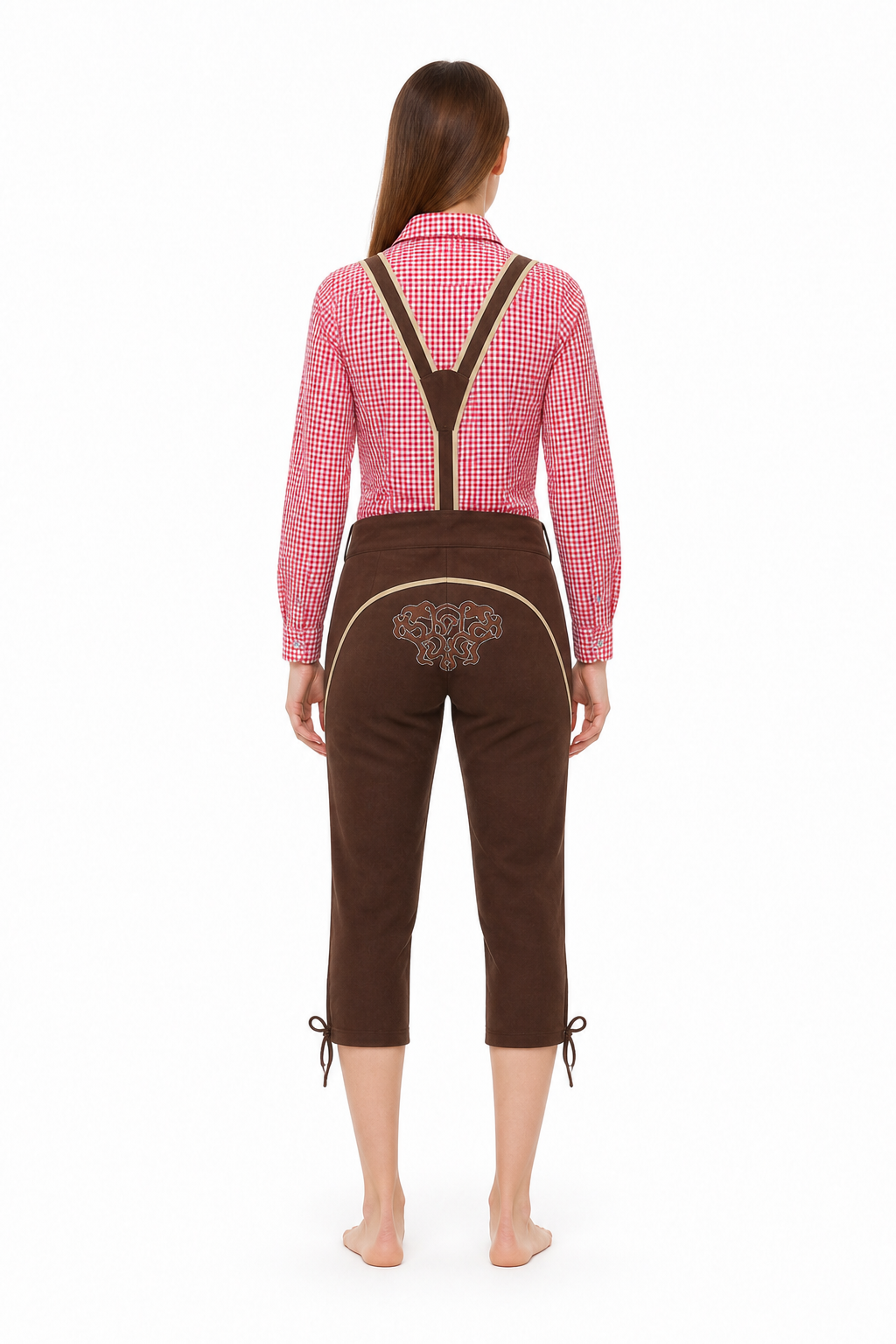 Bavarian Costume with Suspenders and Plaid Shirt back view