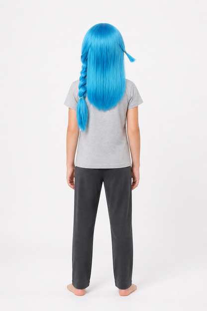 Blue Long Jinx Wig with Braids and Bangs