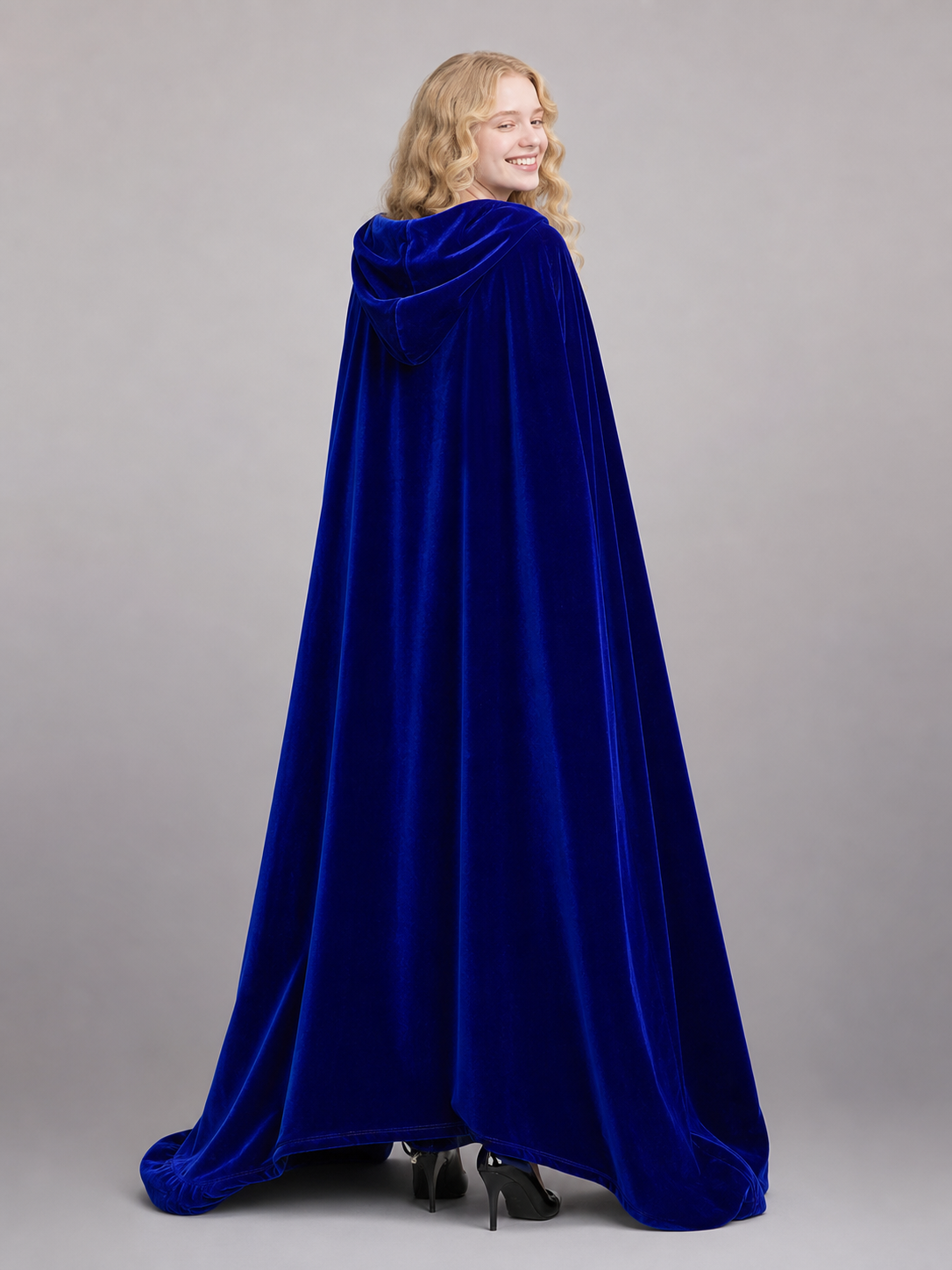 Long Blue Hooded Costume Cape