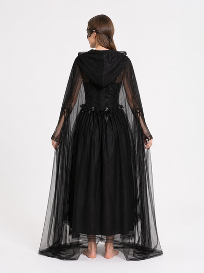 Witch Costume with Sheer Cape and Mask back view