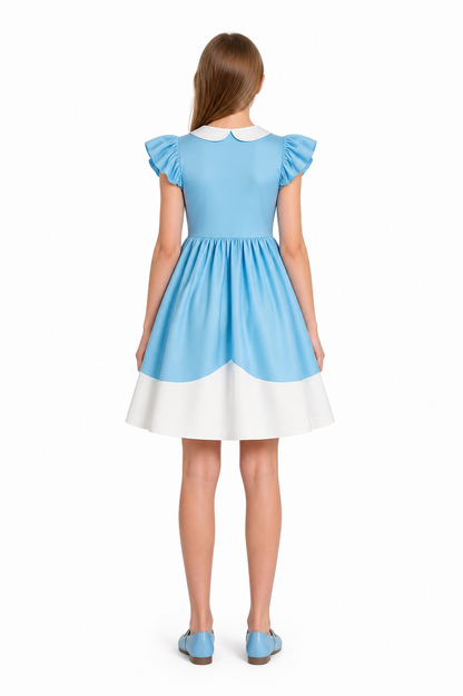 Children's Dress with a Full Skirt and Star Decoration back view