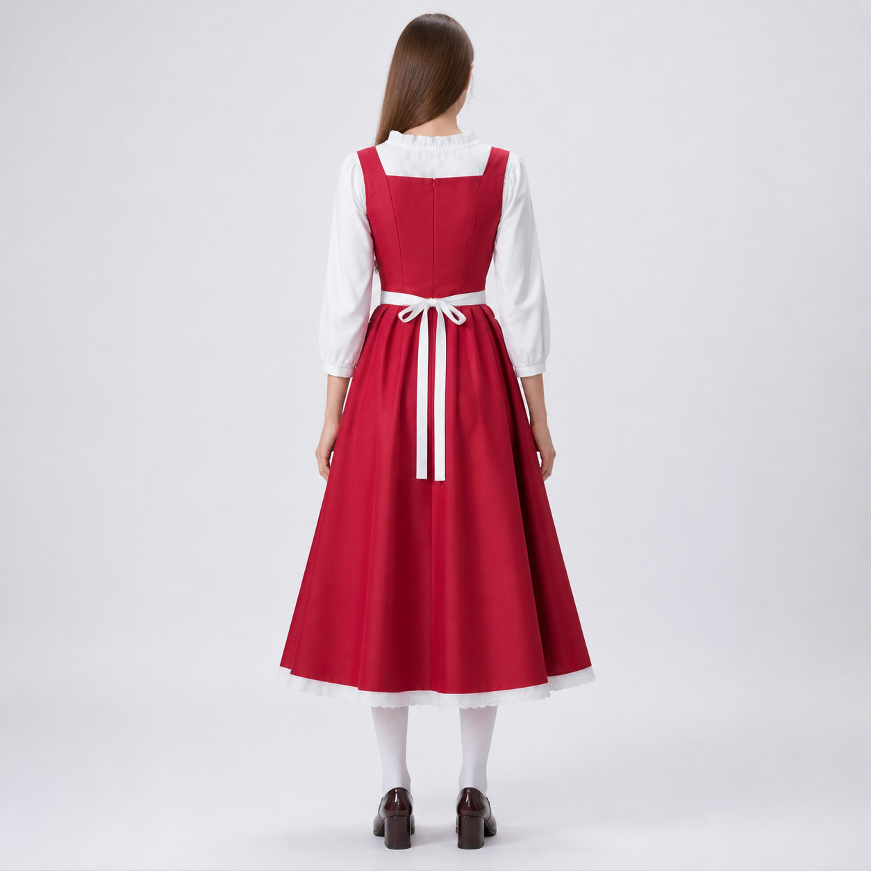 Dress with Apron and Cherry Print, Long Sleeves back view