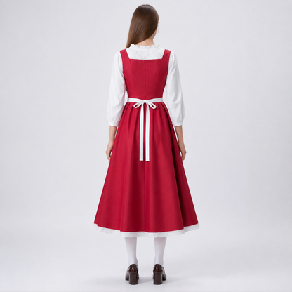 Dress with Apron and Cherry Print, Long Sleeves back view