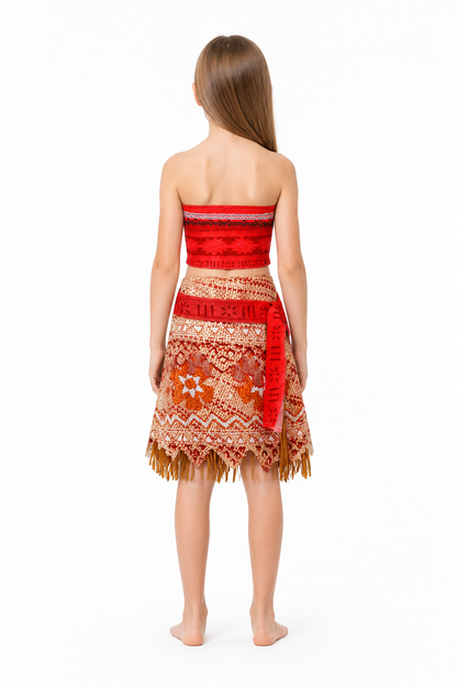 Moana Costume with Red Top and Fringed Skirt back view