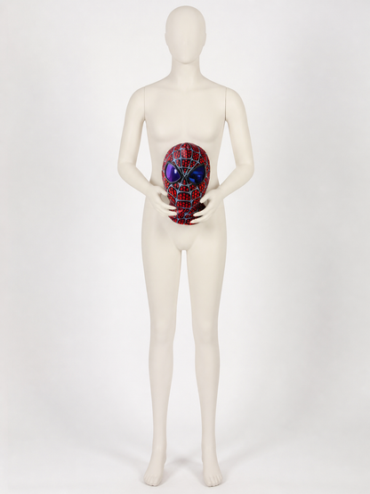 Red and Blue Carnival Mask with Spiderweb Pattern back view