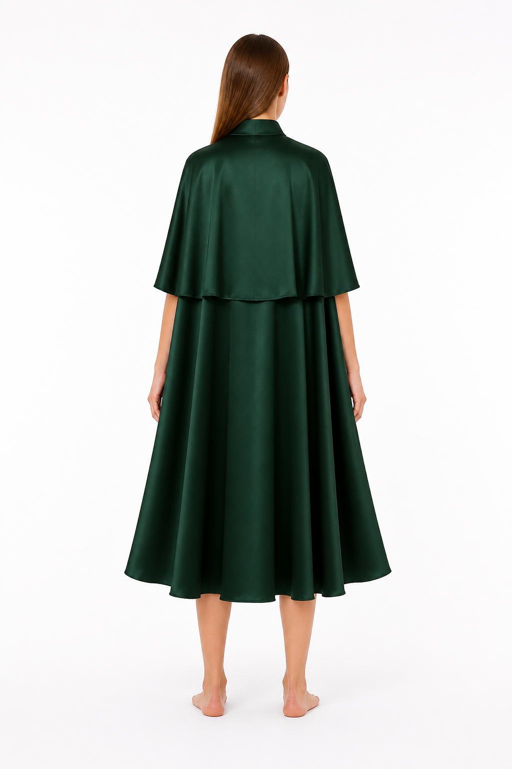 Cape Cloak with Stand Collar and Gold-Tone Chain back view