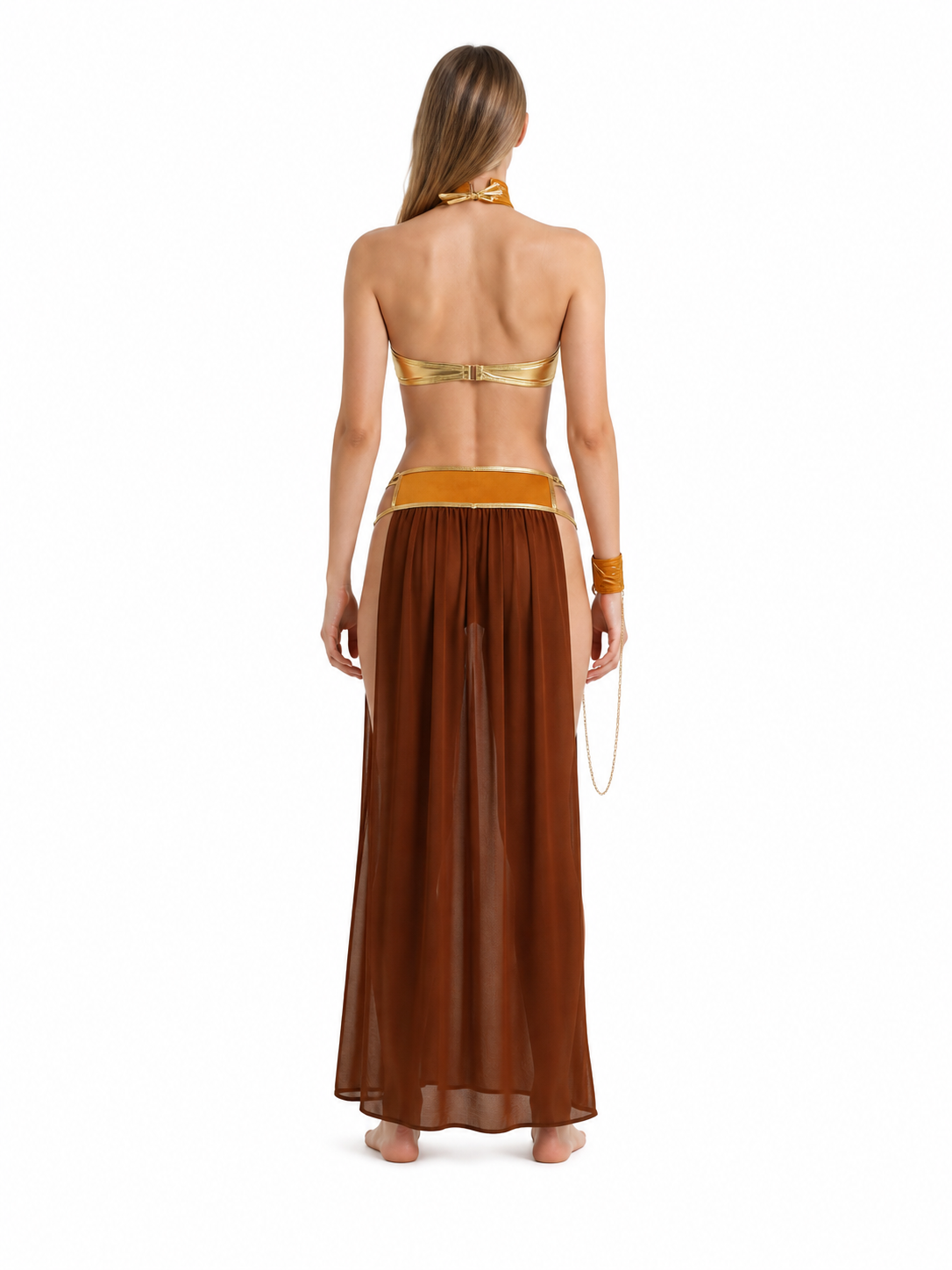 Stage Costume with Gold Chain and High Slit back view