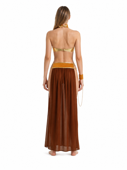 Stage Costume with Gold Chain and High Slit back view