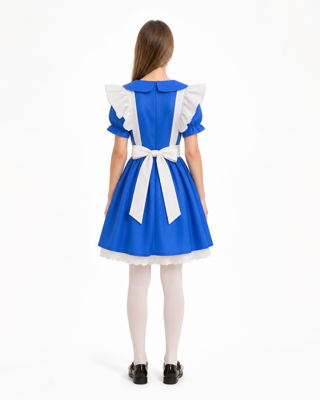 Blue and White Children's Maid Costume with Apron back view