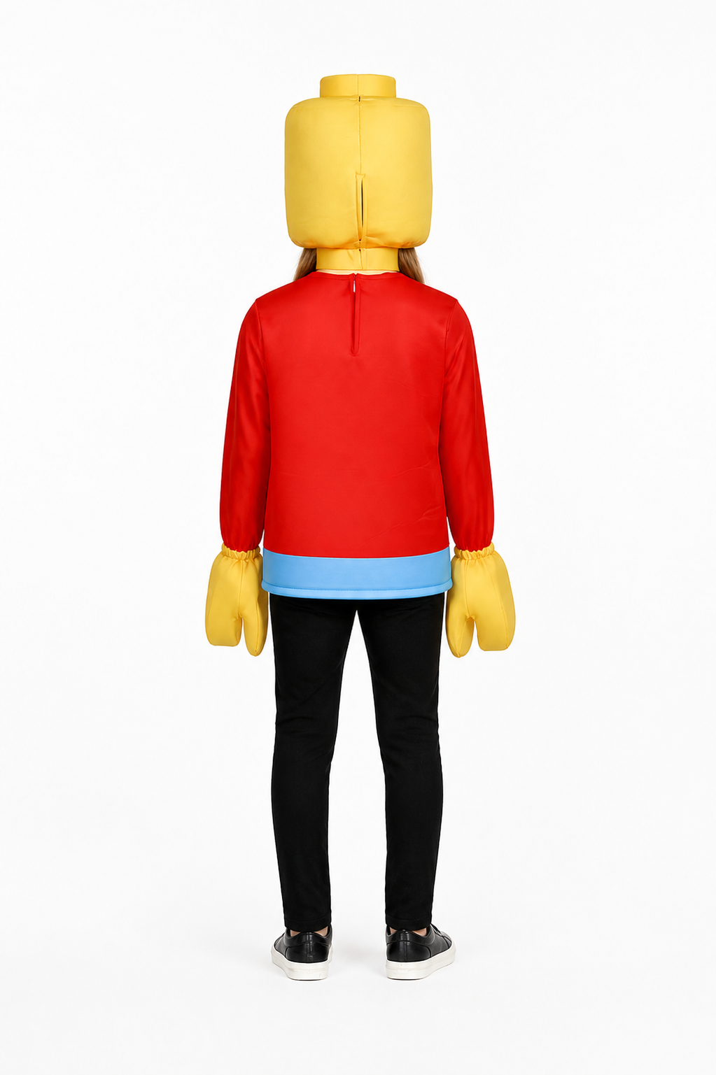 Block Character Costume, Red with Light Blue Trim back view