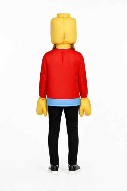 Block Character Costume, Red with Light Blue Trim back view