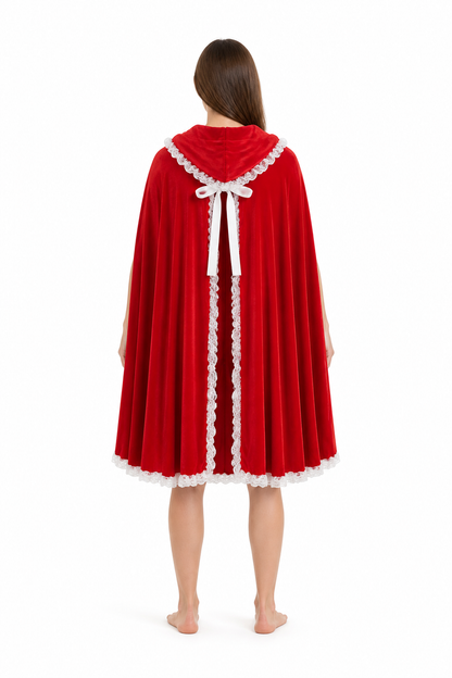 Red Hooded Cape with White Lace for Halloween back view
